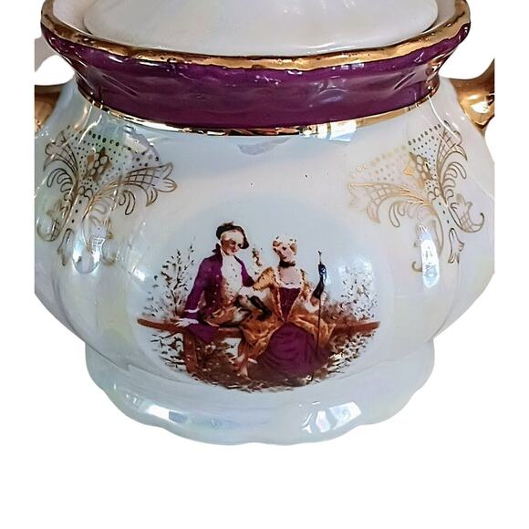 GNA Fine Porcelain Sugar Bowl w Lid 24k Hand Painted Victorian Iridescent Vintag - Picture 3 of 11